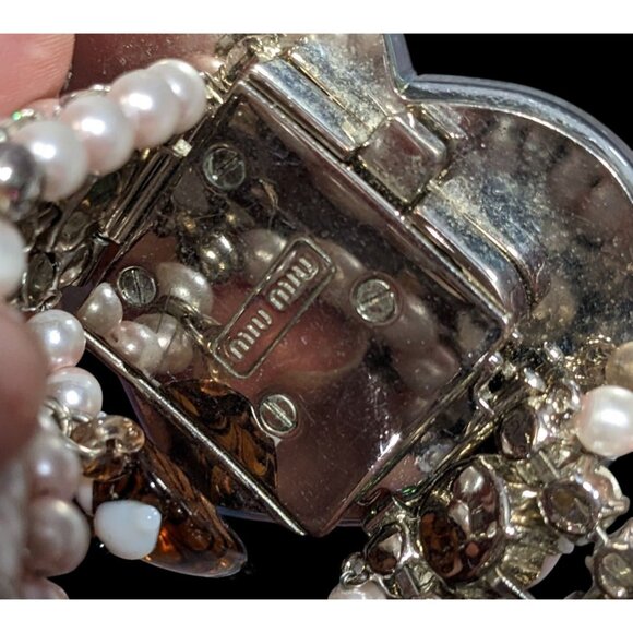 Rare Limited Edition Miu Miu Glass Heart Faux Pearl Glass Charm Bracelet - Picture 8 of 13